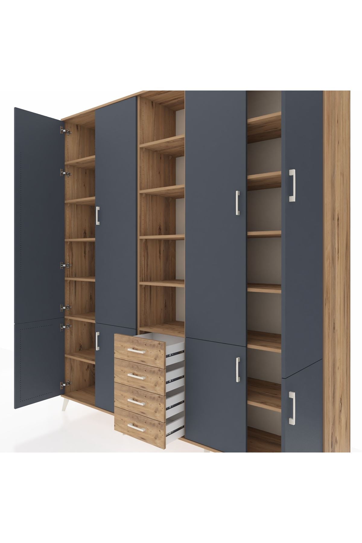 Hyperion Dolap 17 Raflı 4 Çekmeceli 8 Kapaklı 220x44x243 Çam-Antrasit/Çam