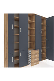 Hyperion Dolap 17 Raflı 4 Çekmeceli 8 Kapaklı 220x44x243 Çam-Antrasit/Çam