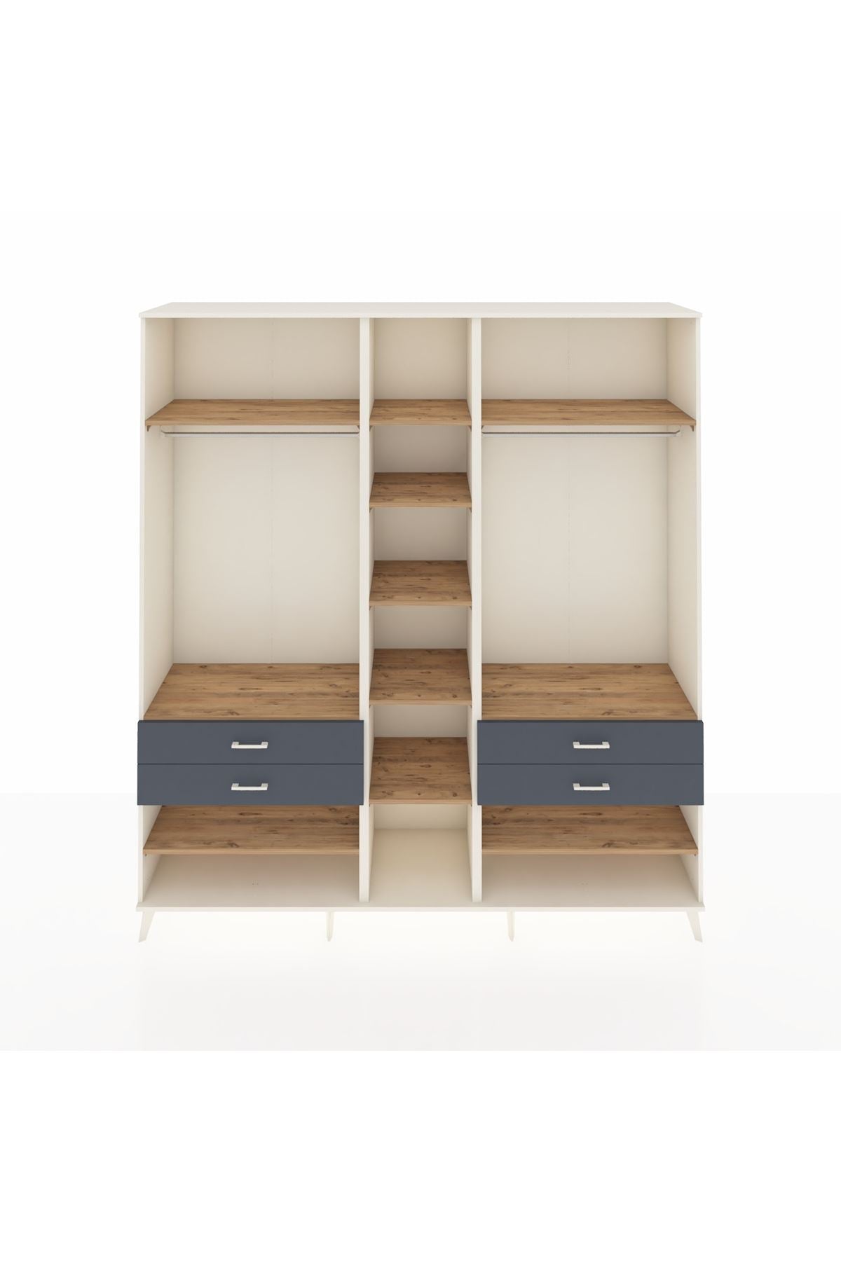 Hyperion Dolap 11 Raflı 4 Çekmeceli 2 Askılı 220x44x243 Aytaşı-Çam/Antrasit