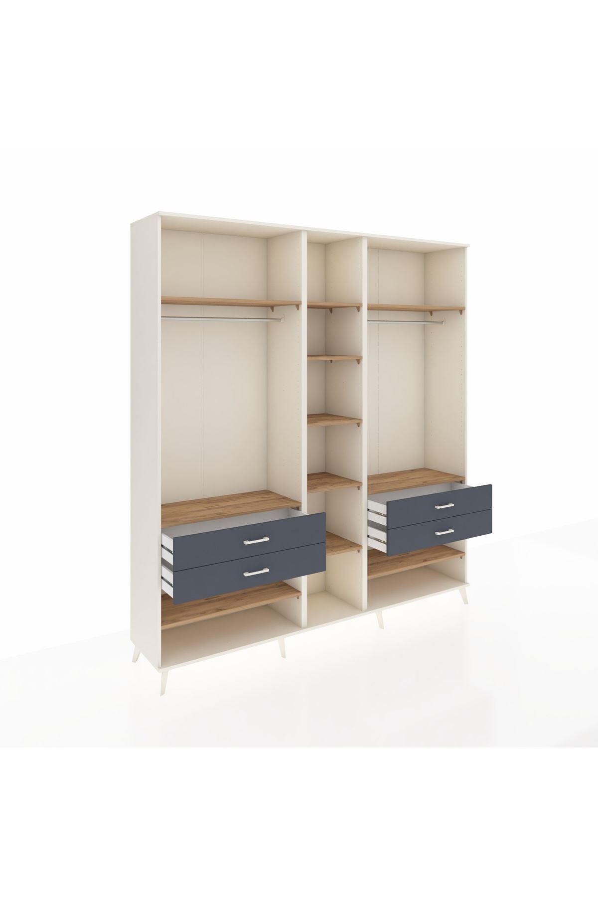 Hyperion Dolap 11 Raflı 4 Çekmeceli 2 Askılı 220x44x243 Aytaşı-Çam/Antrasit