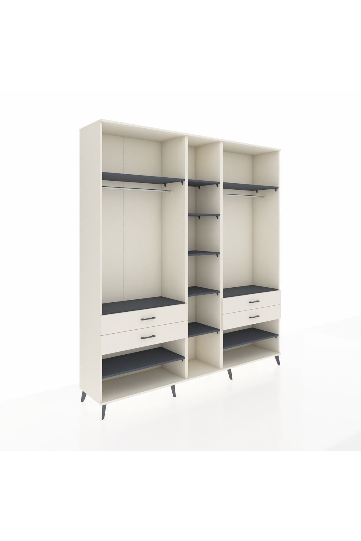 Hyperion Dolap 11 Raflı 4 Çekmeceli 2 Askılı 220x44x243 Aytaşı-Antrasit/Aytaşı