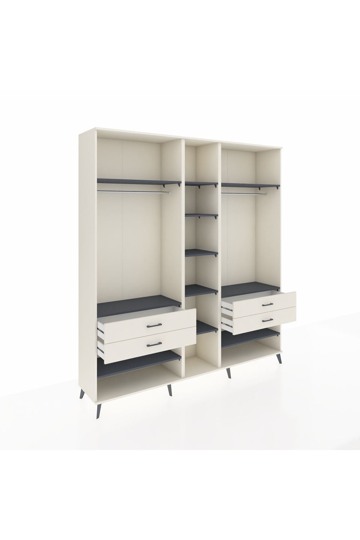 Hyperion Dolap 11 Raflı 4 Çekmeceli 2 Askılı 220x44x243 Aytaşı-Antrasit/Aytaşı