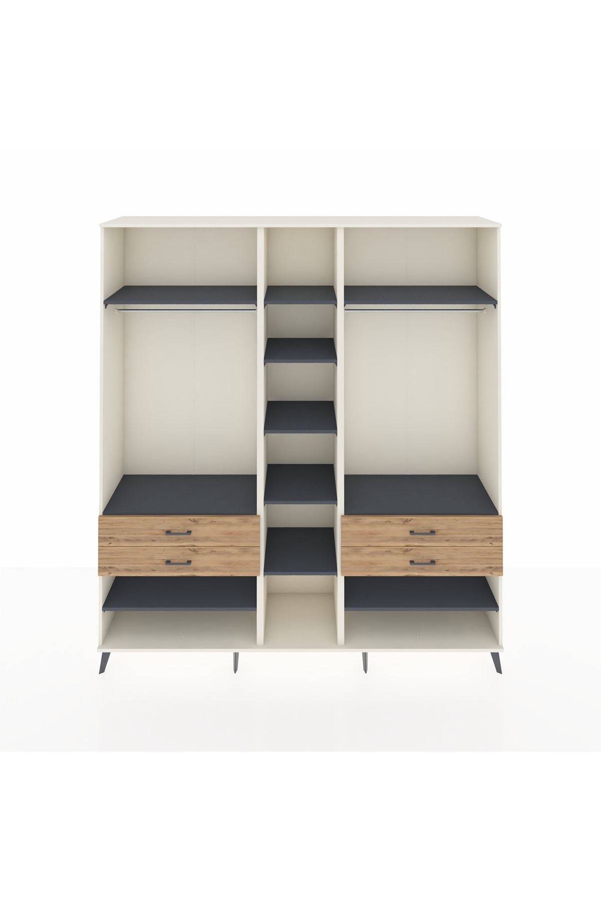 Hyperion Dolap 11 Raflı 4 Çekmeceli 2 Askılı 220x44x243 Aytaşı-Antrasit/Çam