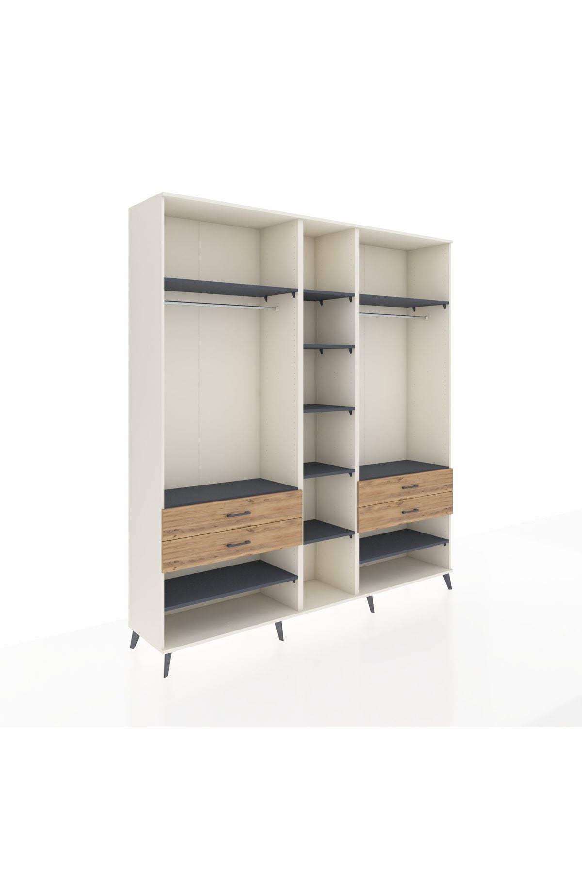 Hyperion Dolap 11 Raflı 4 Çekmeceli 2 Askılı 220x44x243 Aytaşı-Antrasit/Çam