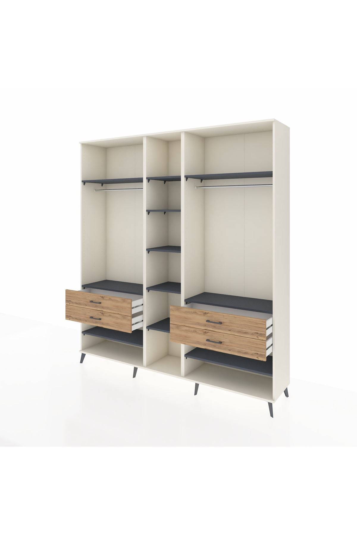 Hyperion Dolap 11 Raflı 4 Çekmeceli 2 Askılı 220x44x243 Aytaşı-Antrasit/Çam