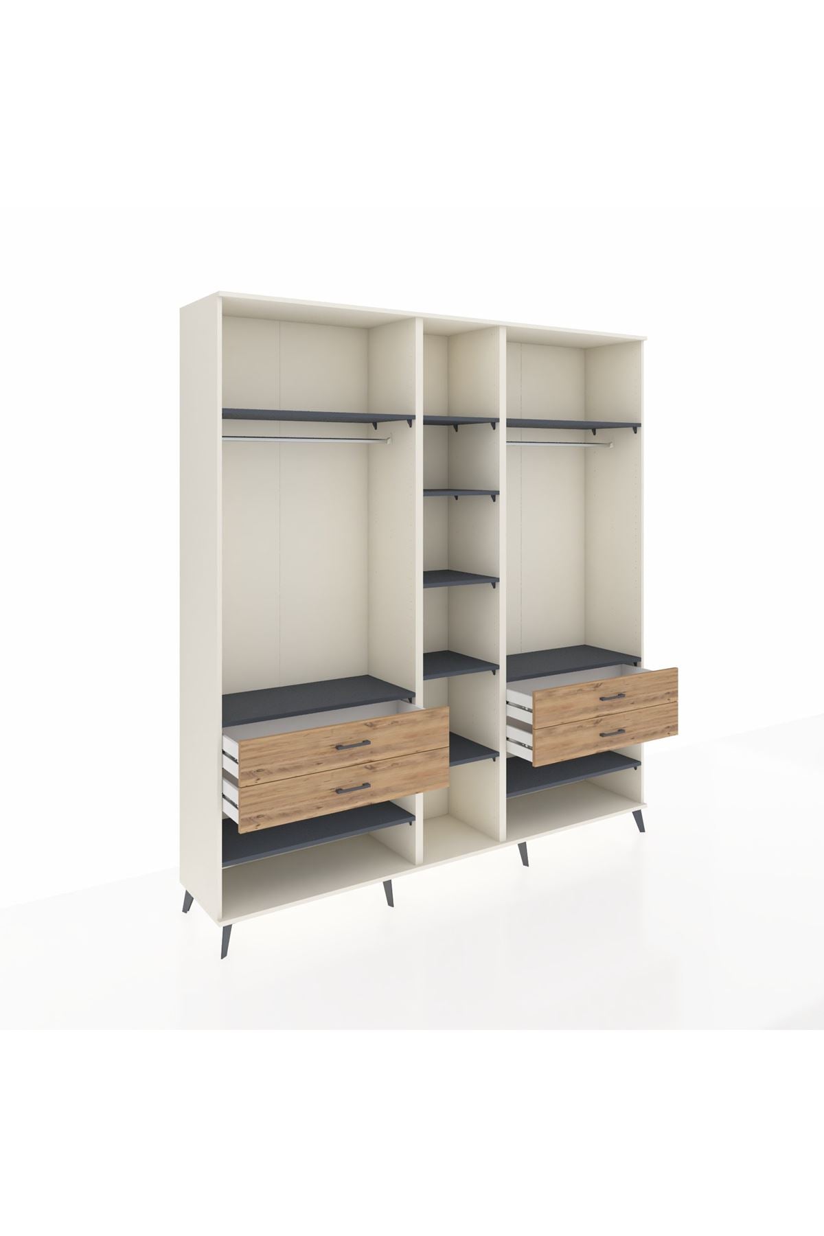 Hyperion Dolap 11 Raflı 4 Çekmeceli 2 Askılı 220x44x243 Aytaşı-Antrasit/Çam