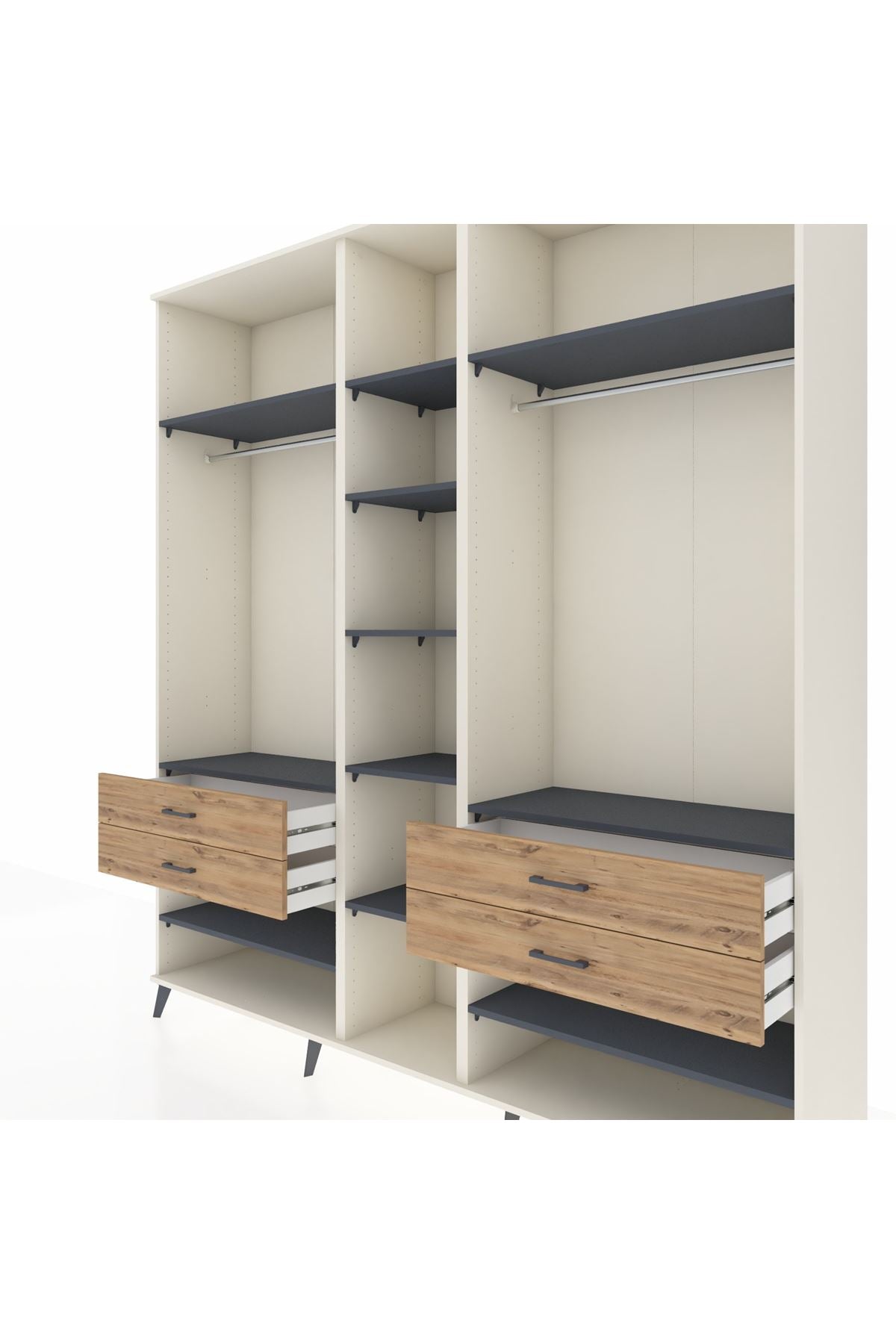 Hyperion Dolap 11 Raflı 4 Çekmeceli 2 Askılı 220x44x243 Aytaşı-Antrasit/Çam