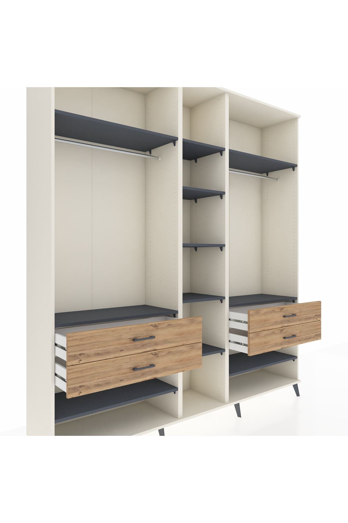 Hyperion Dolap 11 Raflı 4 Çekmeceli 2 Askılı 220x44x243 Aytaşı-Antrasit/Çam