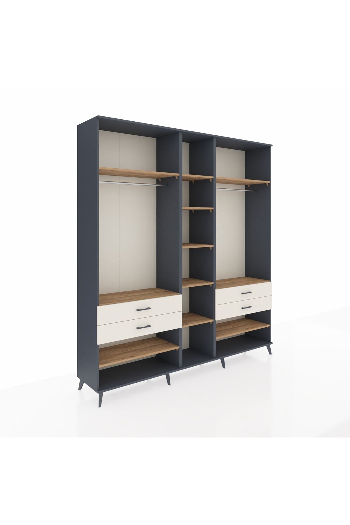 Hyperion Dolap 11 Raflı 4 Çekmeceli 2 Askılı 220x44x243 Antrasit-Çam/Aytaşı