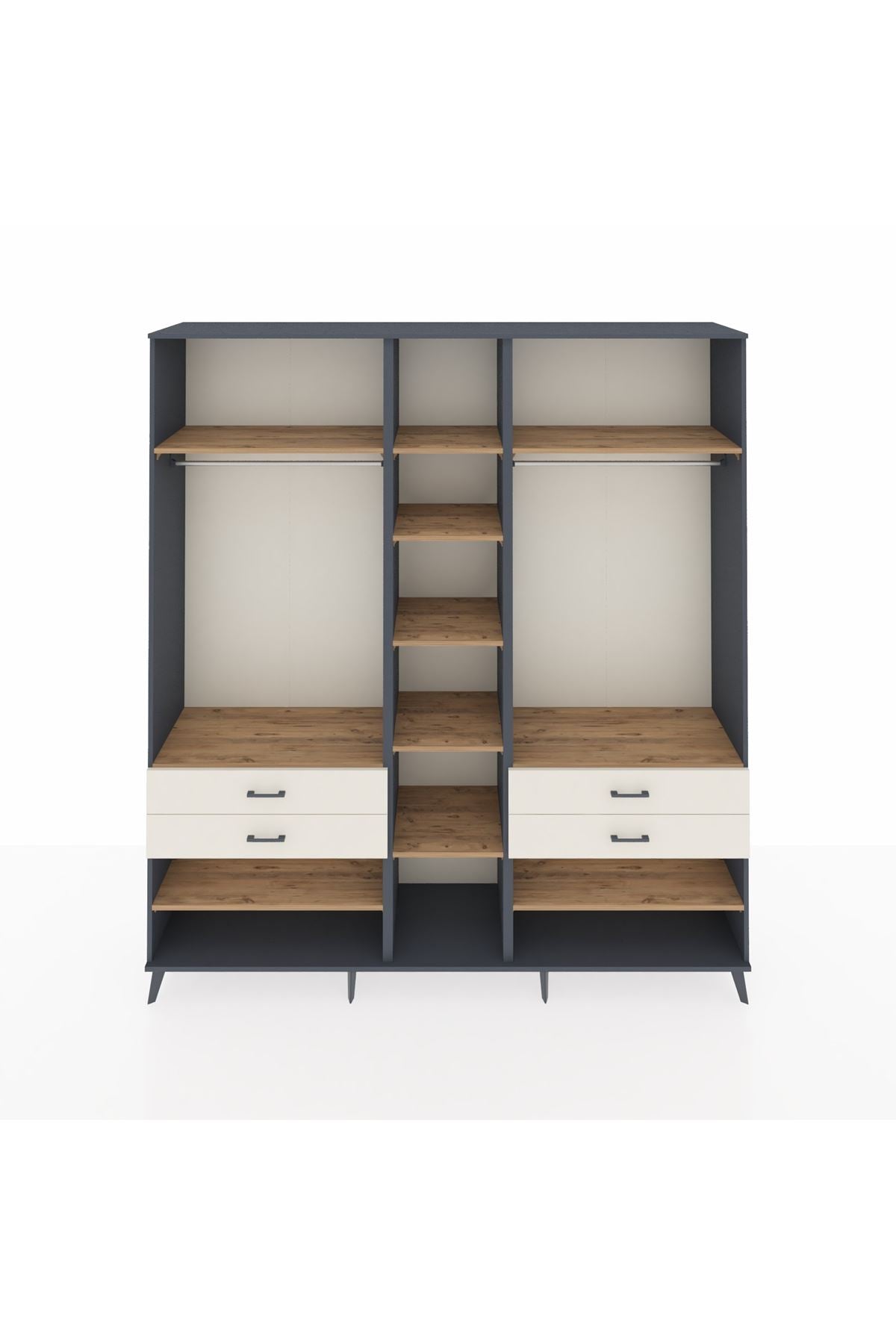 Hyperion Dolap 11 Raflı 4 Çekmeceli 2 Askılı 220x44x243 Antrasit-Çam/Aytaşı