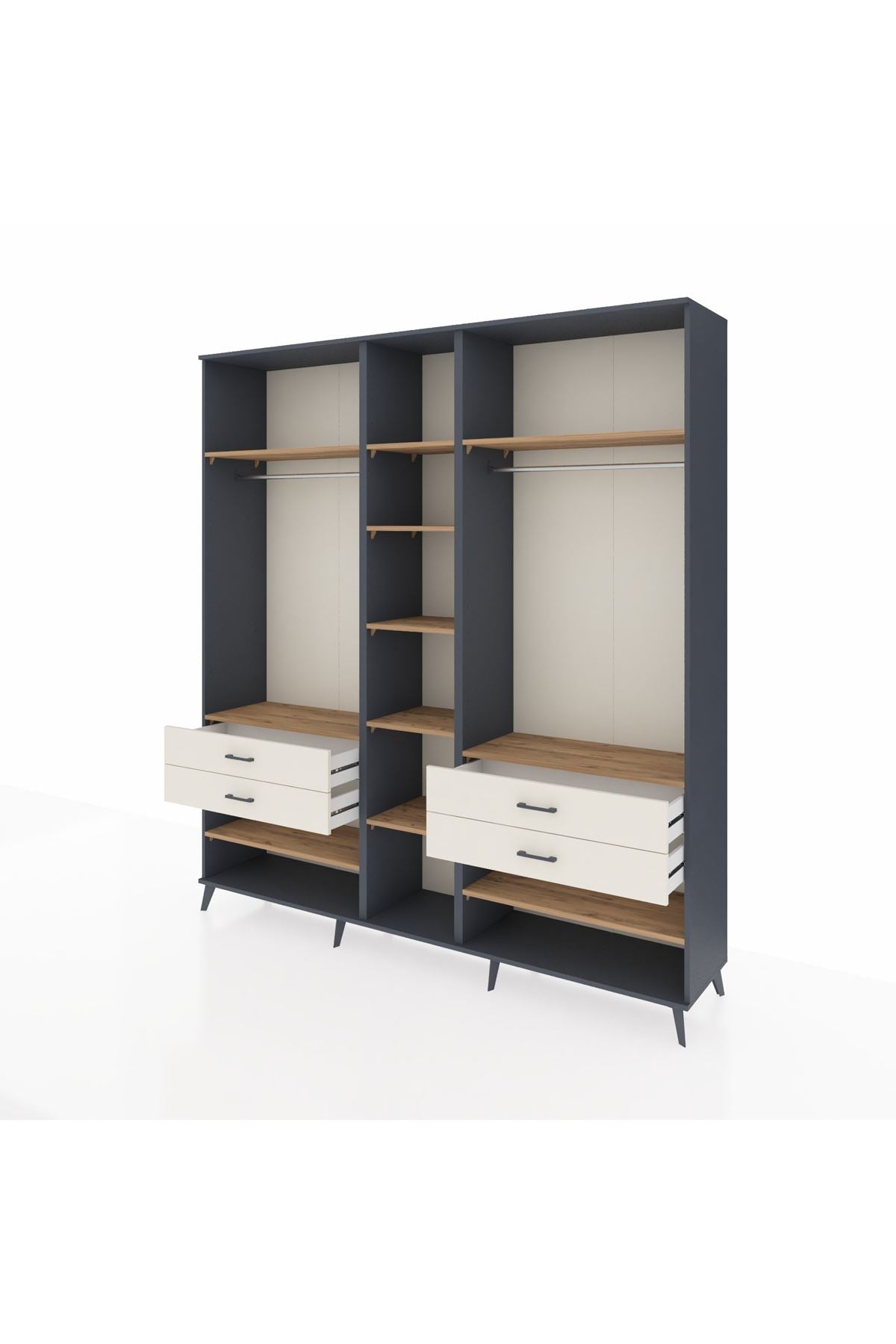 Hyperion Dolap 11 Raflı 4 Çekmeceli 2 Askılı 220x44x243 Antrasit-Çam/Aytaşı