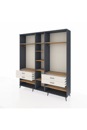 Hyperion Dolap 11 Raflı 4 Çekmeceli 2 Askılı 220x44x243 Antrasit-Çam/Aytaşı