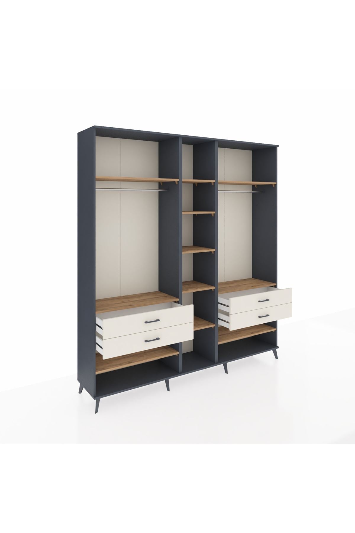 Hyperion Dolap 11 Raflı 4 Çekmeceli 2 Askılı 220x44x243 Antrasit-Çam/Aytaşı