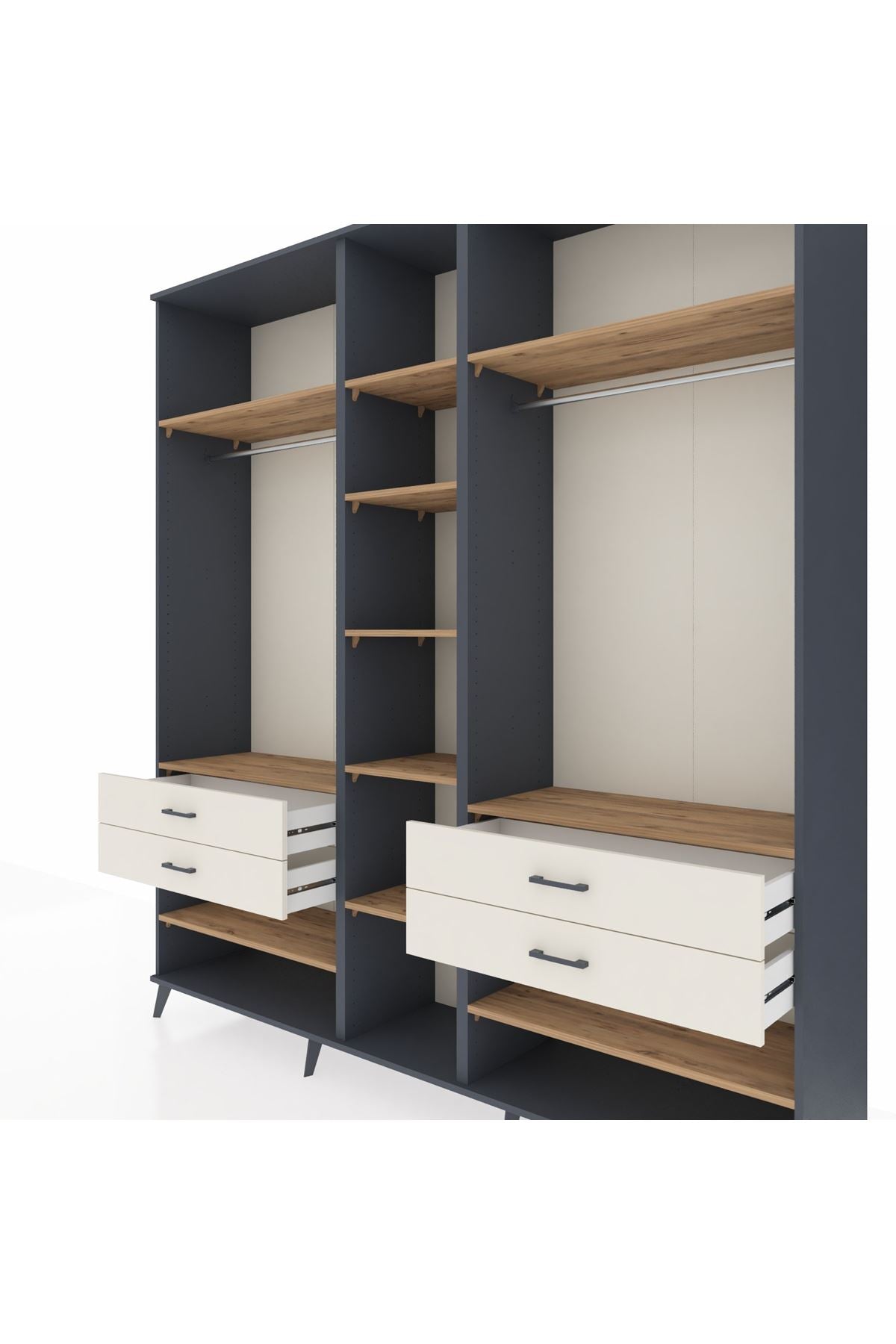 Hyperion Dolap 11 Raflı 4 Çekmeceli 2 Askılı 220x44x243 Antrasit-Çam/Aytaşı