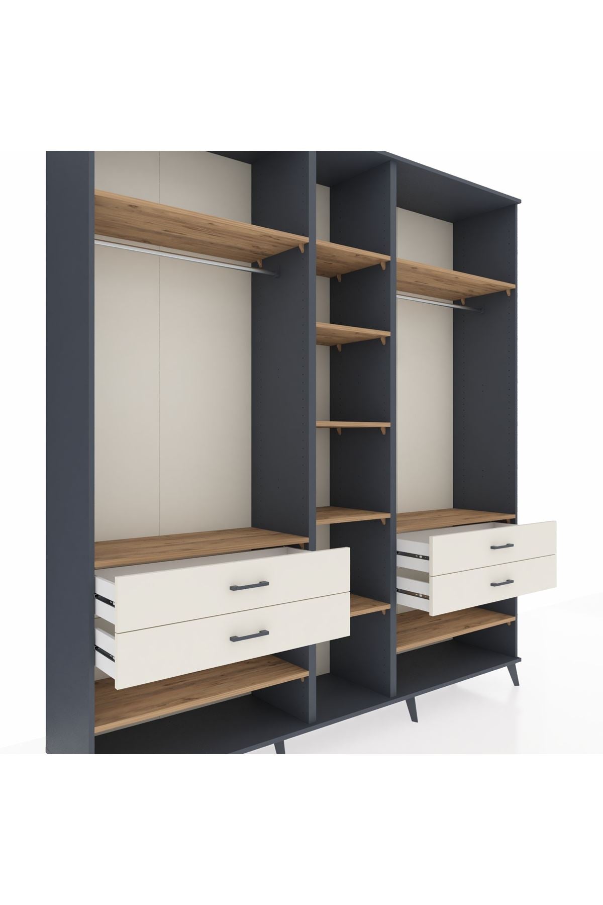 Hyperion Dolap 11 Raflı 4 Çekmeceli 2 Askılı 220x44x243 Antrasit-Çam/Aytaşı