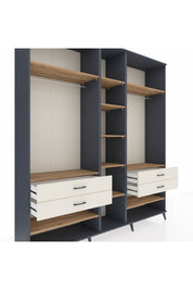 Hyperion Dolap 11 Raflı 4 Çekmeceli 2 Askılı 220x44x243 Antrasit-Çam/Aytaşı