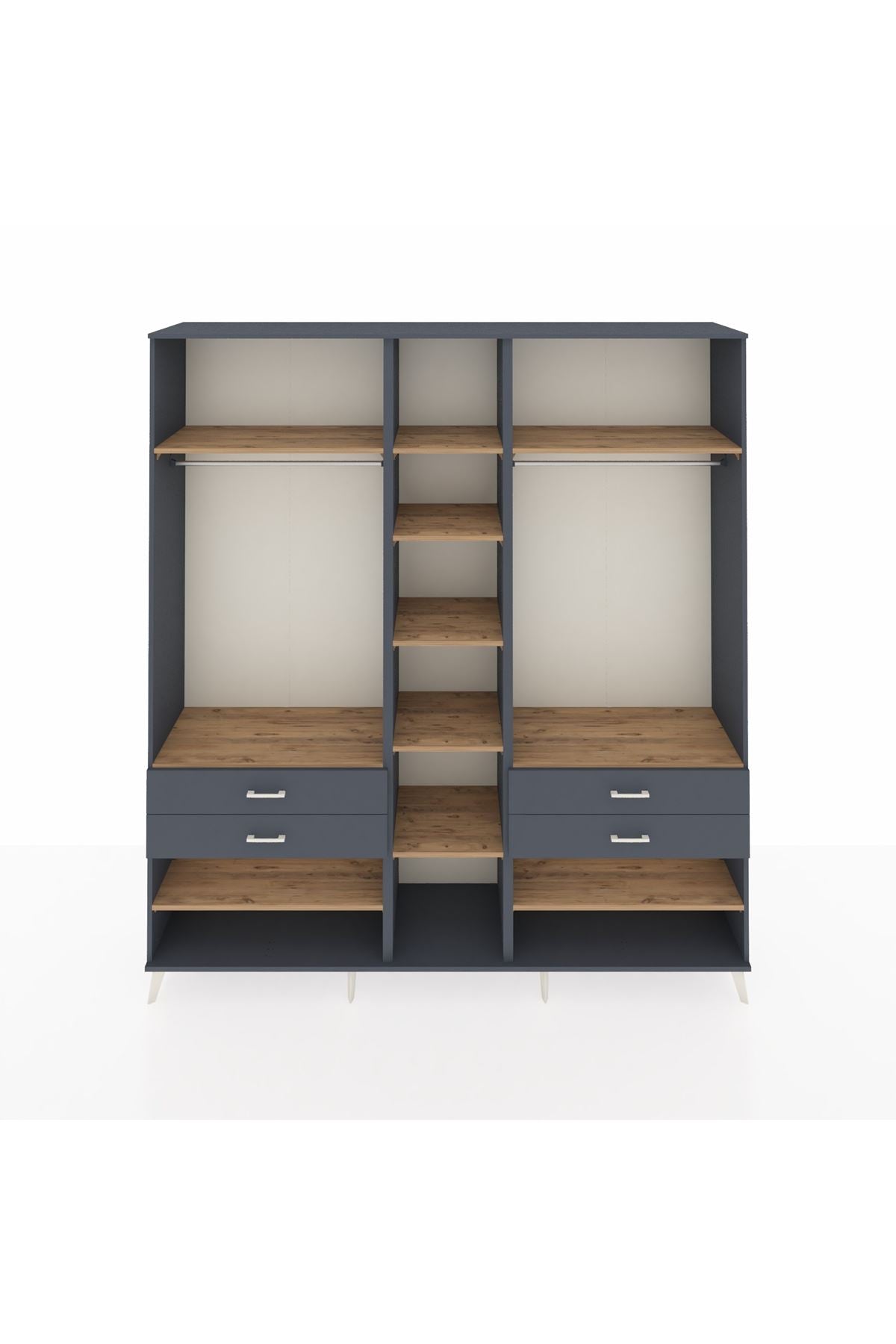 Hyperion Dolap 11 Raflı 4 Çekmeceli 2 Askılı 220x44x243 Antrasit-Çam/Antrasit