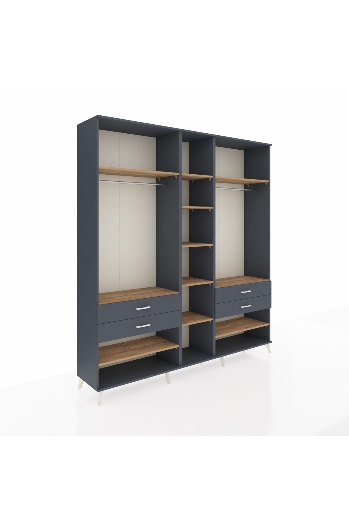 Hyperion Dolap 11 Raflı 4 Çekmeceli 2 Askılı 220x44x243 Antrasit-Çam/Antrasit