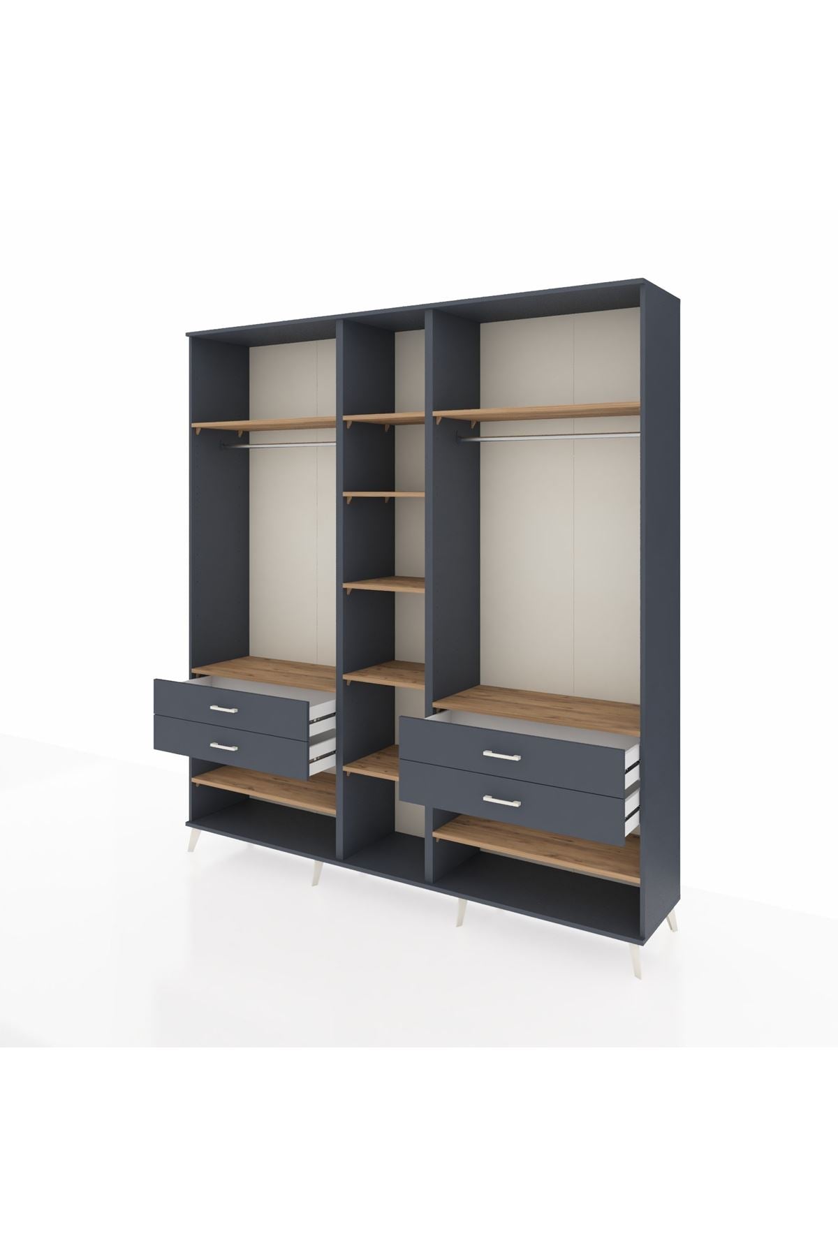 Hyperion Dolap 11 Raflı 4 Çekmeceli 2 Askılı 220x44x243 Antrasit-Çam/Antrasit