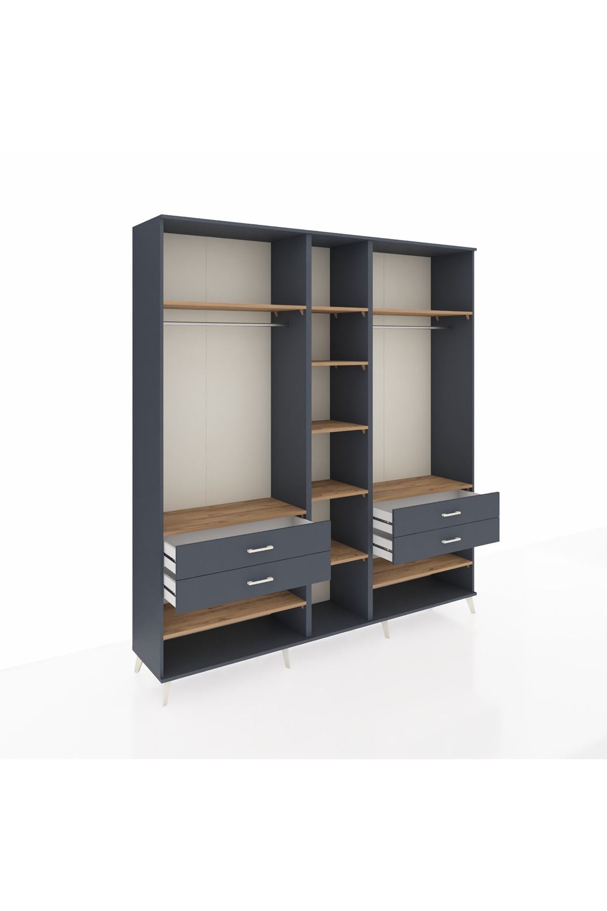 Hyperion Dolap 11 Raflı 4 Çekmeceli 2 Askılı 220x44x243 Antrasit-Çam/Antrasit