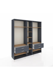 Hyperion Dolap 11 Raflı 4 Çekmeceli 2 Askılı 220x44x243 Antrasit-Çam/Antrasit