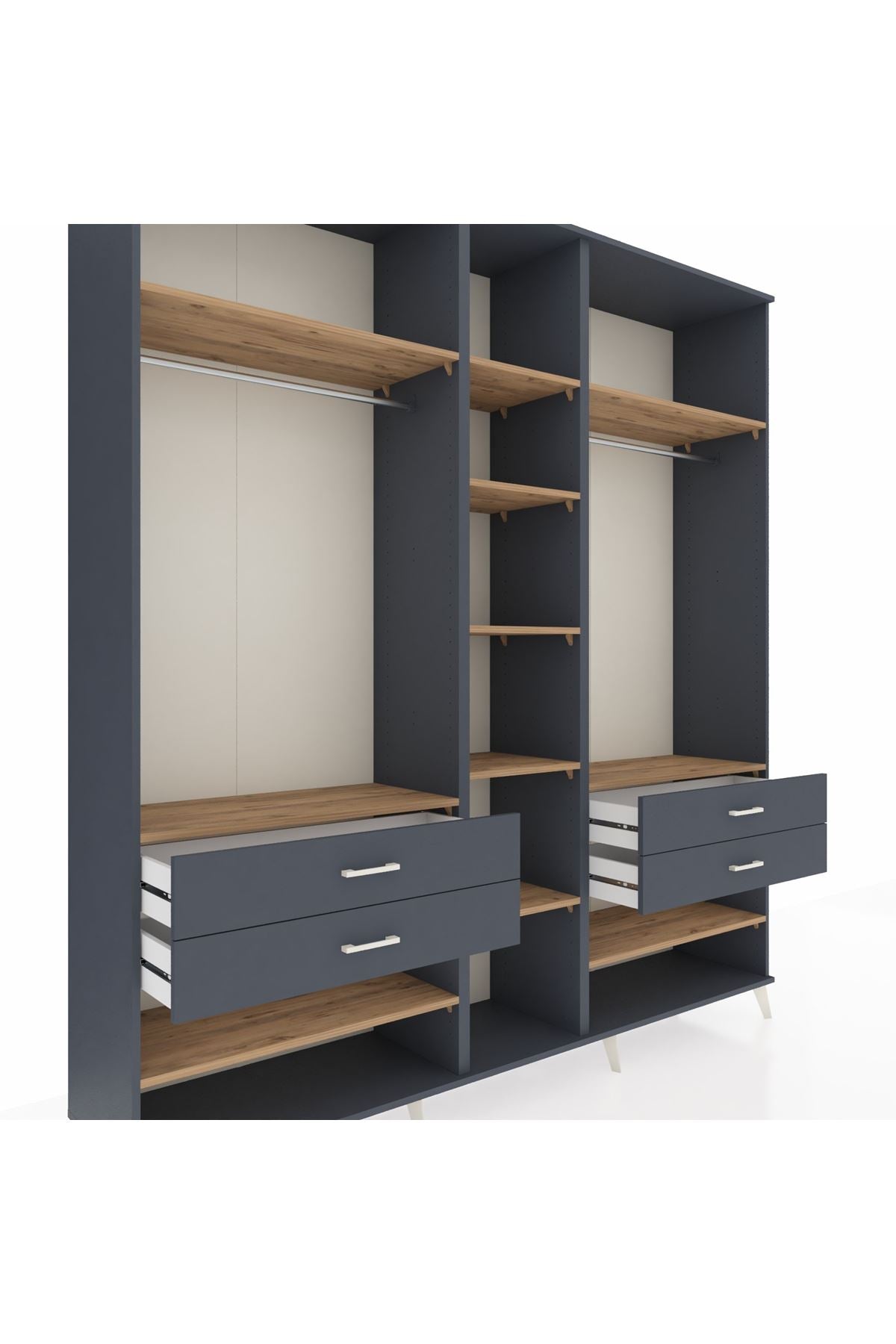 Hyperion Dolap 11 Raflı 4 Çekmeceli 2 Askılı 220x44x243 Antrasit-Çam/Antrasit