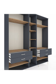 Hyperion Dolap 11 Raflı 4 Çekmeceli 2 Askılı 220x44x243 Antrasit-Çam/Antrasit