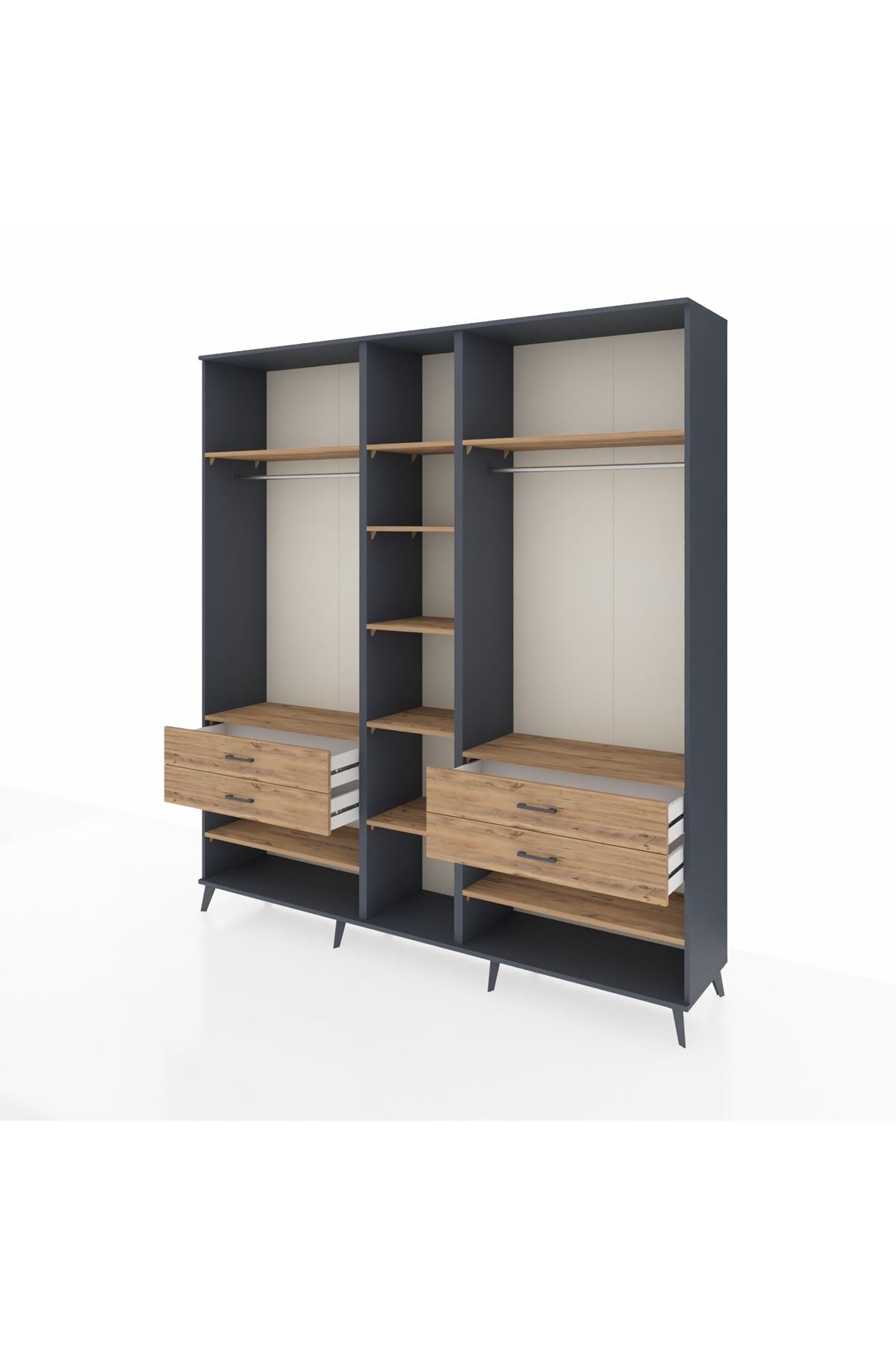 Hyperion Dolap 11 Raflı 4 Çekmeceli 2 Askılı 220x44x243 Antrasit-Çam/Çam