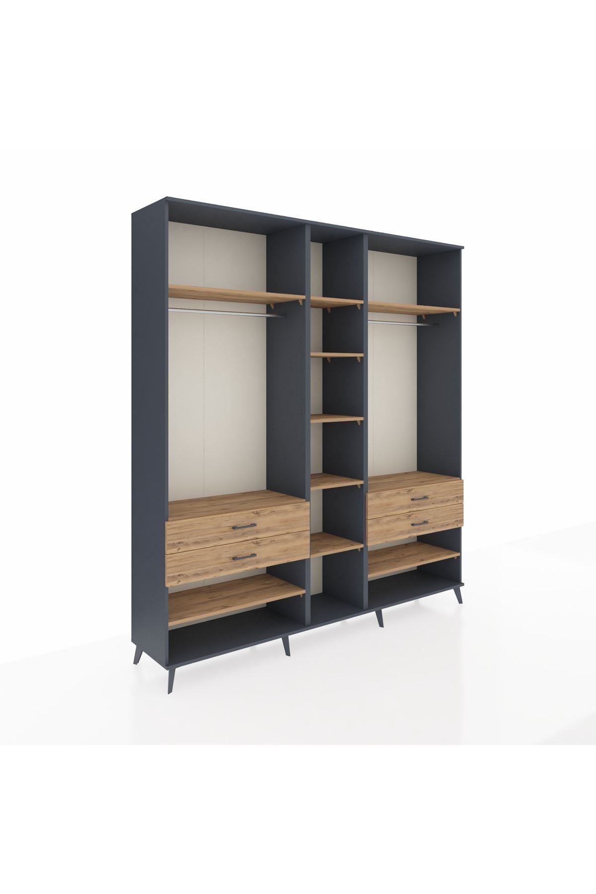 Hyperion Dolap 11 Raflı 4 Çekmeceli 2 Askılı 220x44x243 Antrasit-Çam/Çam