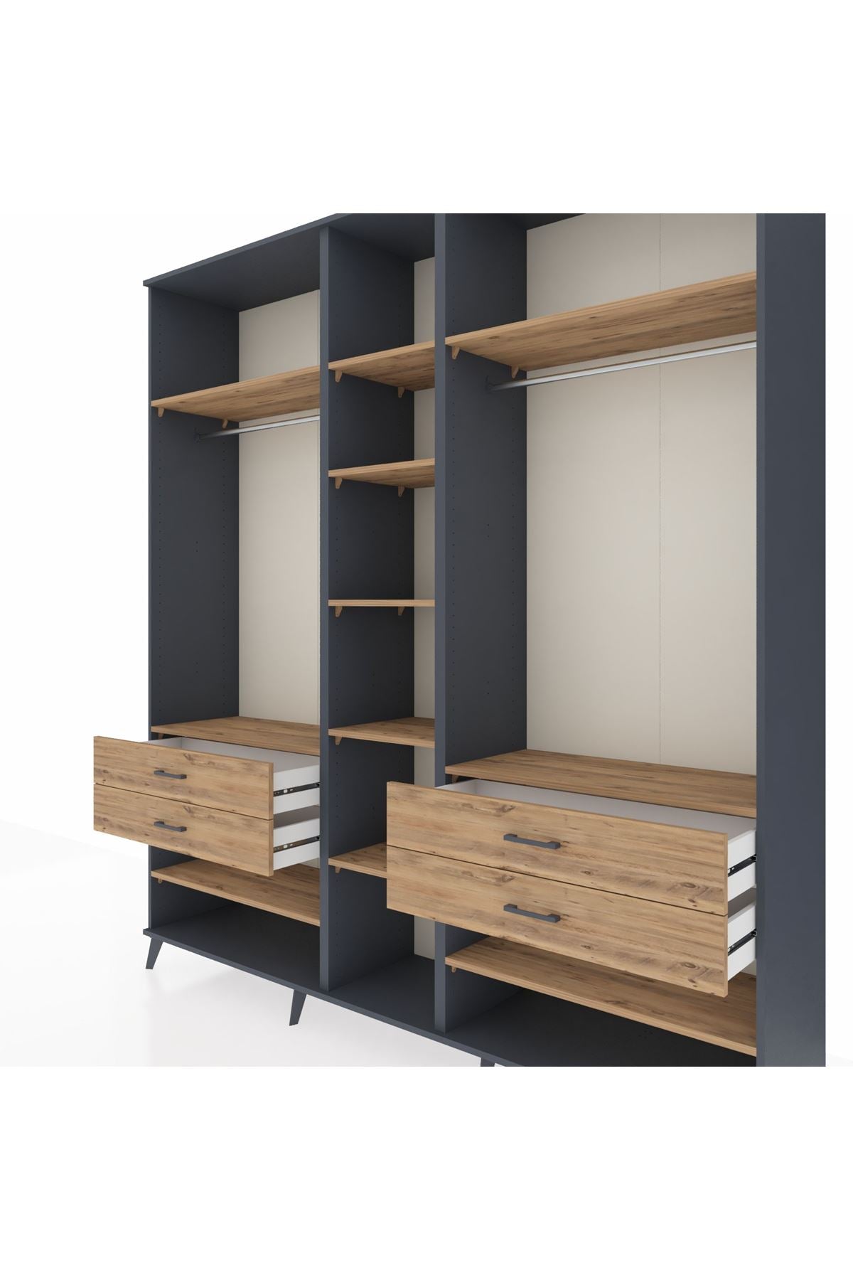 Hyperion Dolap 11 Raflı 4 Çekmeceli 2 Askılı 220x44x243 Antrasit-Çam/Çam