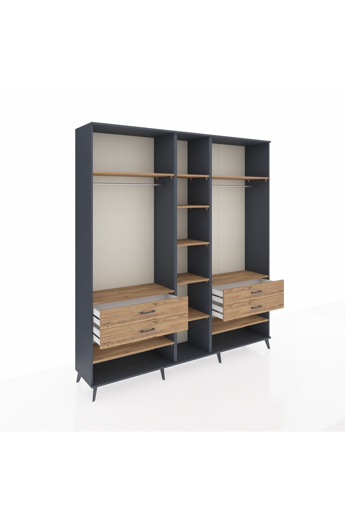 Hyperion Dolap 11 Raflı 4 Çekmeceli 2 Askılı 220x44x243 Antrasit-Çam/Çam