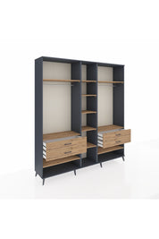 Hyperion Dolap 11 Raflı 4 Çekmeceli 2 Askılı 220x44x243 Antrasit-Çam/Çam
