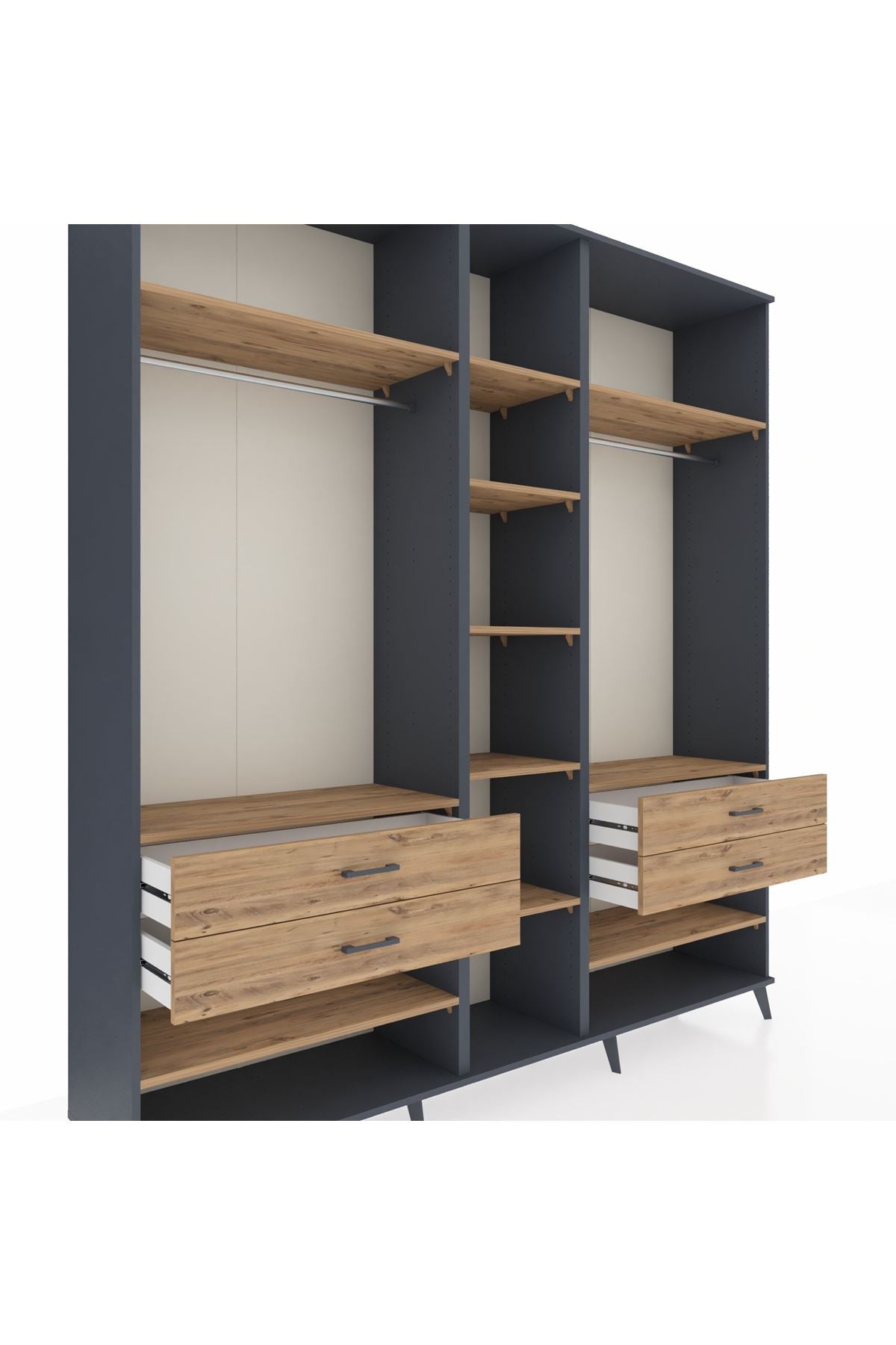 Hyperion Dolap 11 Raflı 4 Çekmeceli 2 Askılı 220x44x243 Antrasit-Çam/Çam