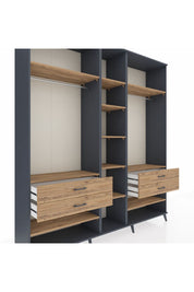 Hyperion Dolap 11 Raflı 4 Çekmeceli 2 Askılı 220x44x243 Antrasit-Çam/Çam