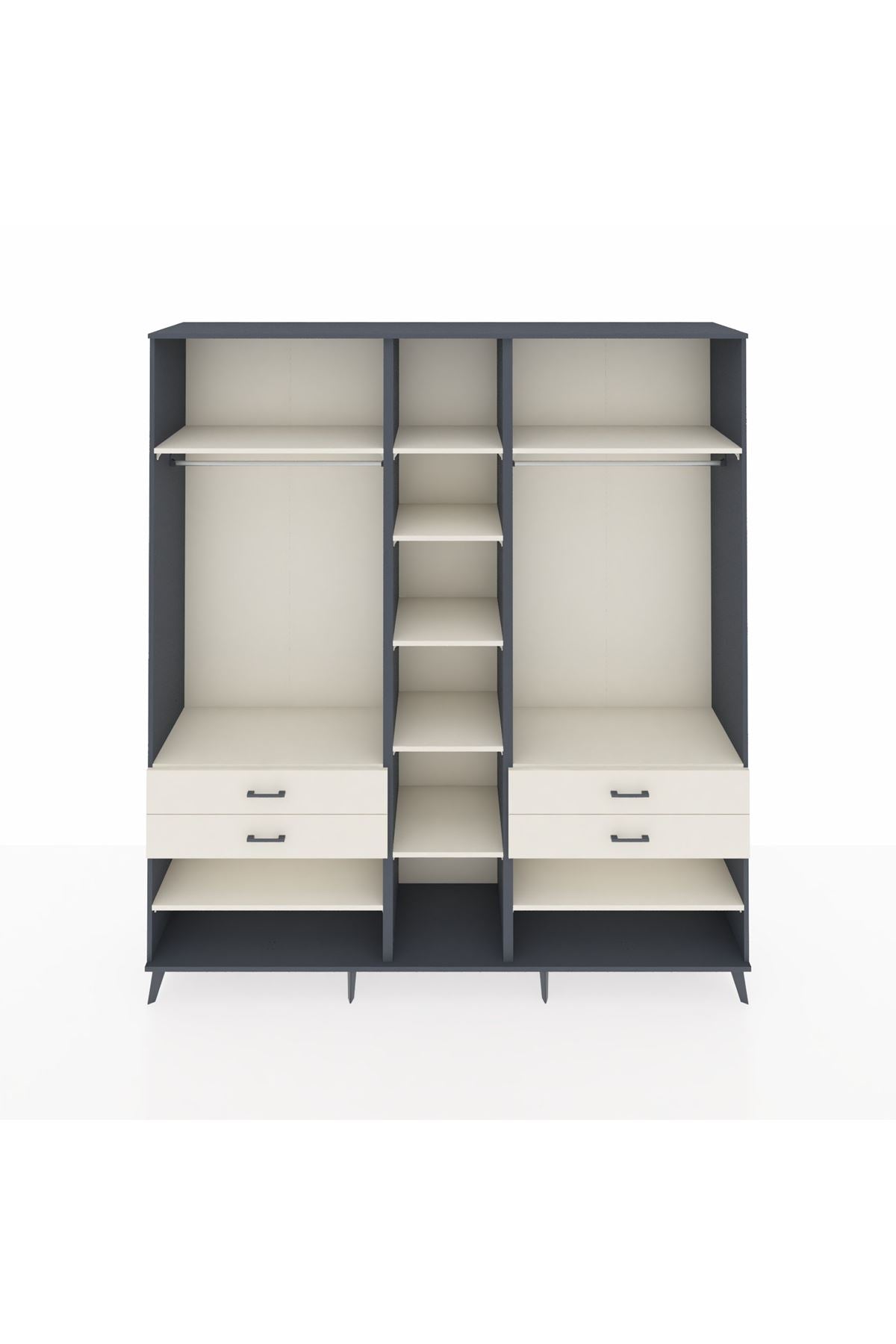 Hyperion Dolap 11 Raflı 4 Çekmeceli 2 Askılı 220x44x243 Antrasit-Aytaşı/Aytaşı