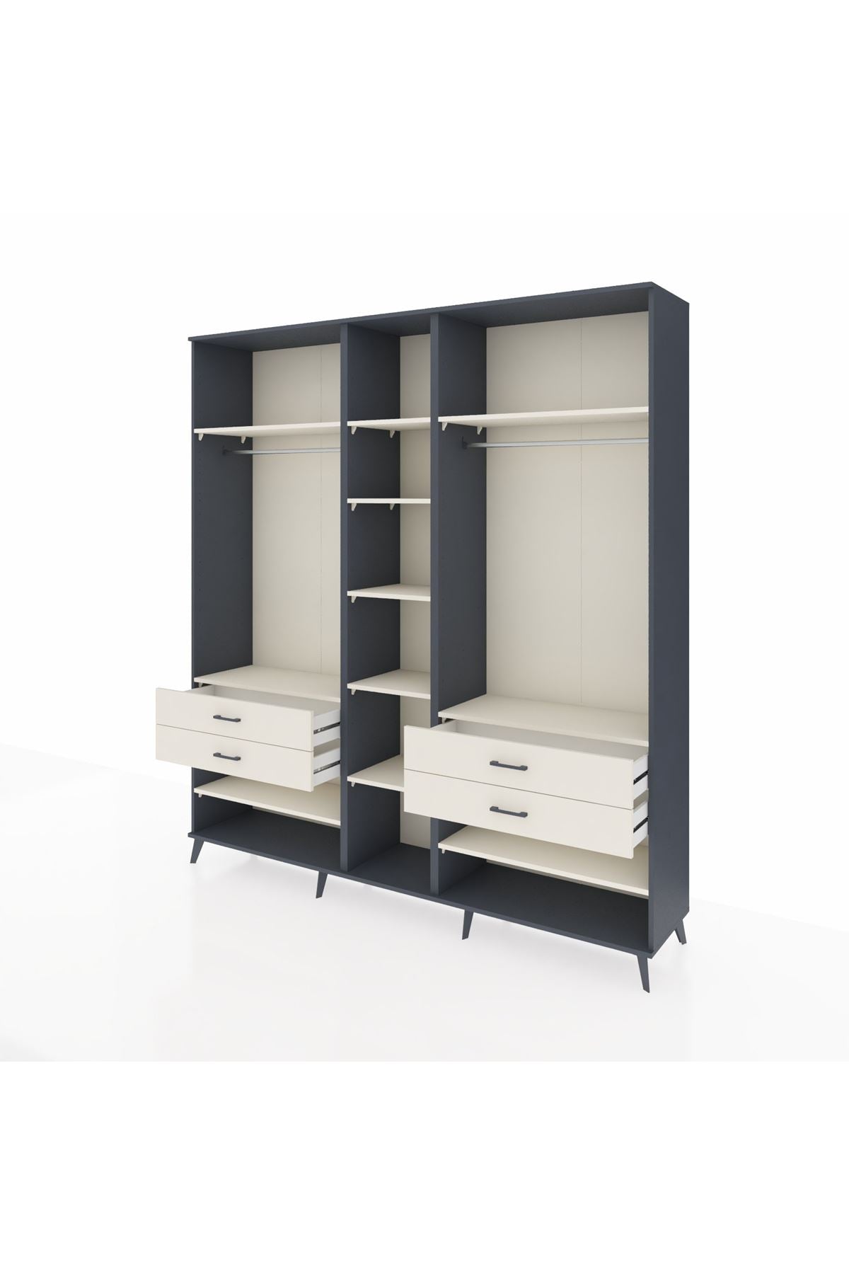 Hyperion Dolap 11 Raflı 4 Çekmeceli 2 Askılı 220x44x243 Antrasit-Aytaşı/Aytaşı