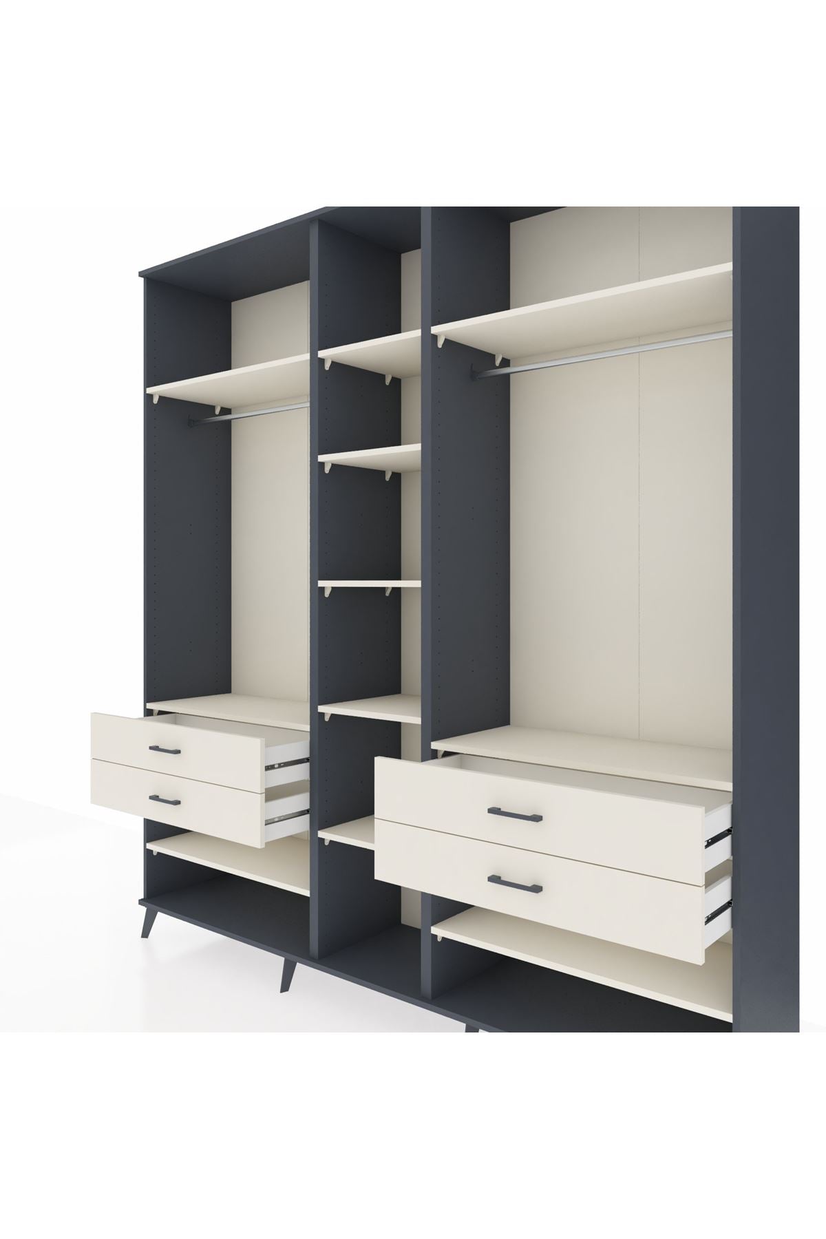 Hyperion Dolap 11 Raflı 4 Çekmeceli 2 Askılı 220x44x243 Antrasit-Aytaşı/Aytaşı