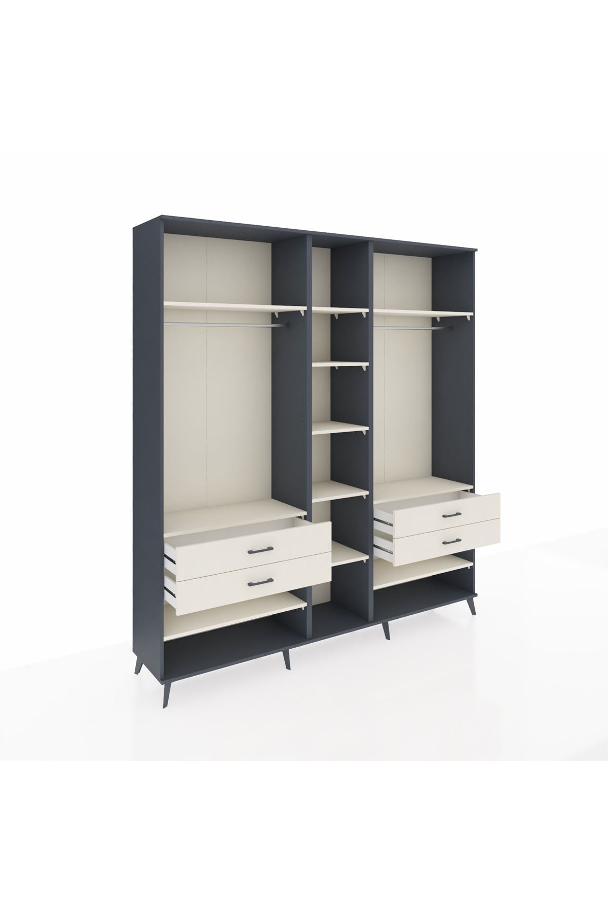 Hyperion Dolap 11 Raflı 4 Çekmeceli 2 Askılı 220x44x243 Antrasit-Aytaşı/Aytaşı