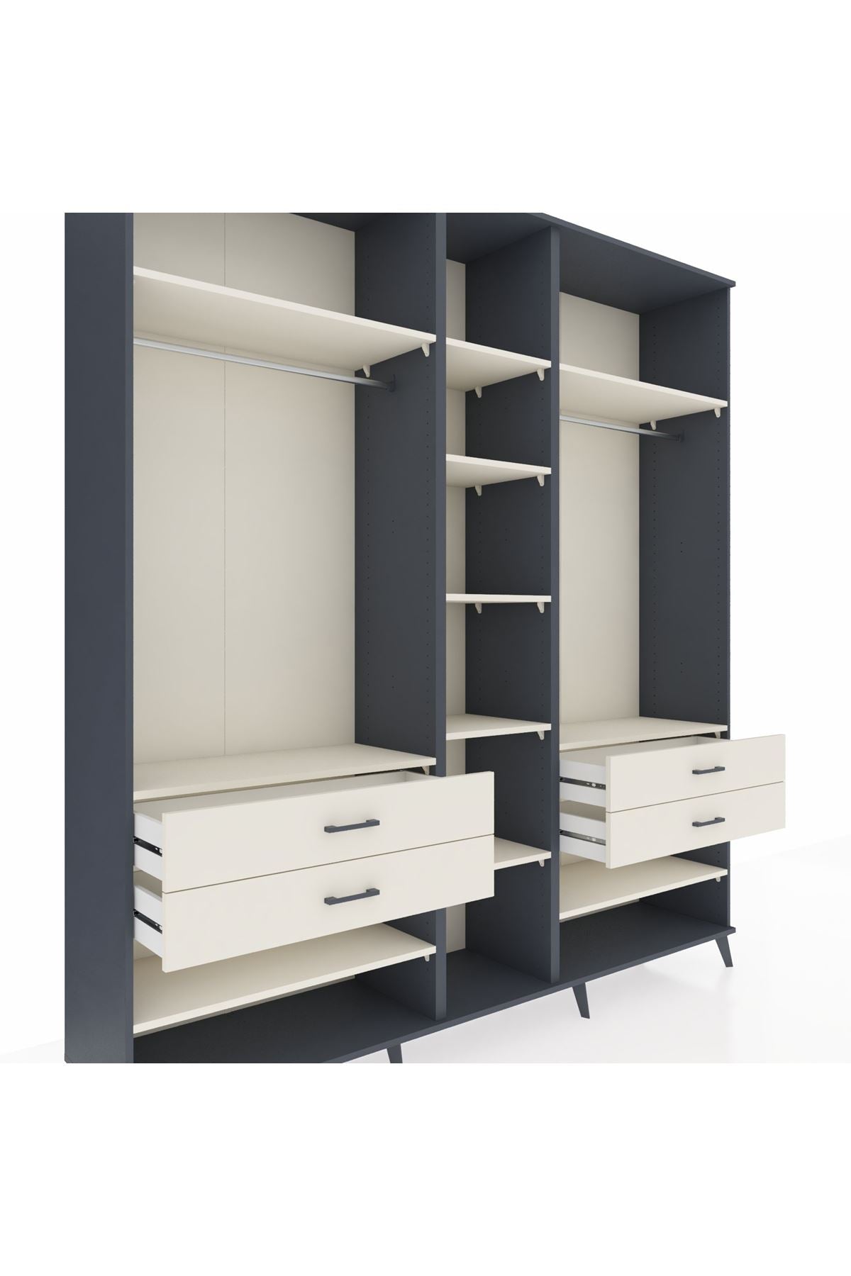 Hyperion Dolap 11 Raflı 4 Çekmeceli 2 Askılı 220x44x243 Antrasit-Aytaşı/Aytaşı