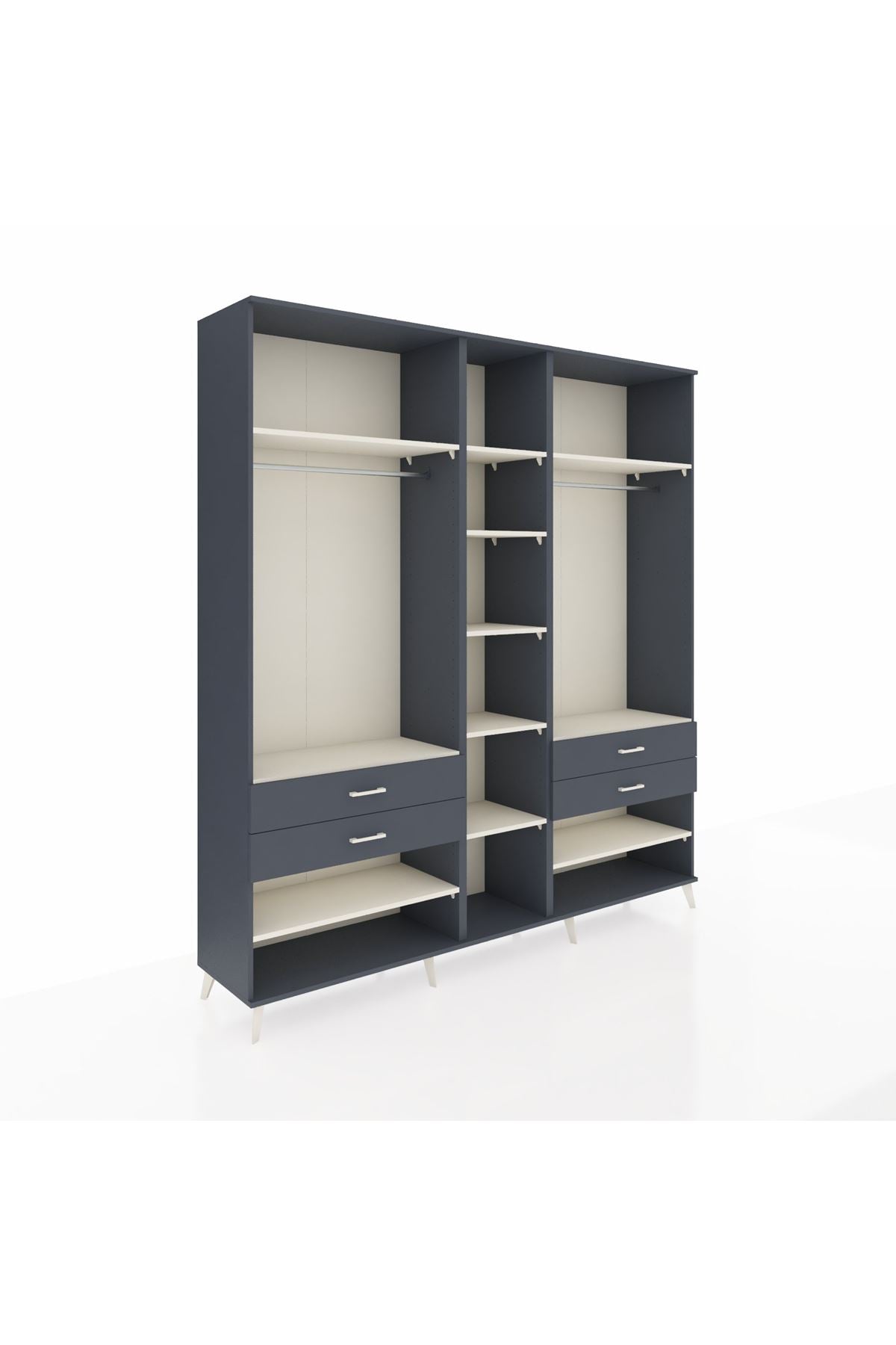 Hyperion Dolap 11 Raflı 4 Çekmeceli 2 Askılı 220x44x243 Antrasit-Aytaşı/Antrasit