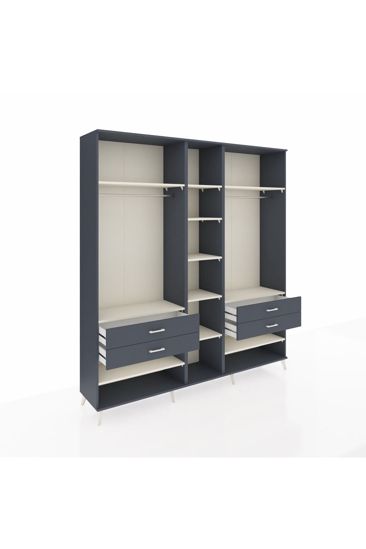 Hyperion Dolap 11 Raflı 4 Çekmeceli 2 Askılı 220x44x243 Antrasit-Aytaşı/Antrasit