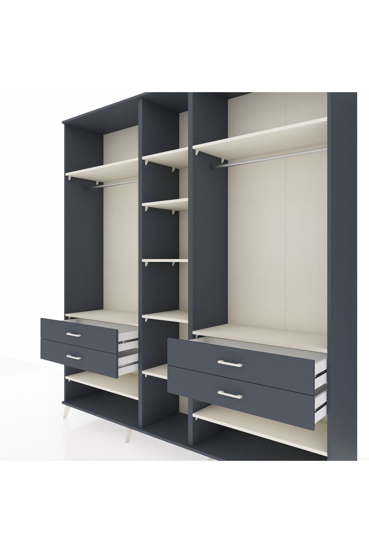 Hyperion Dolap 11 Raflı 4 Çekmeceli 2 Askılı 220x44x243 Antrasit-Aytaşı/Antrasit