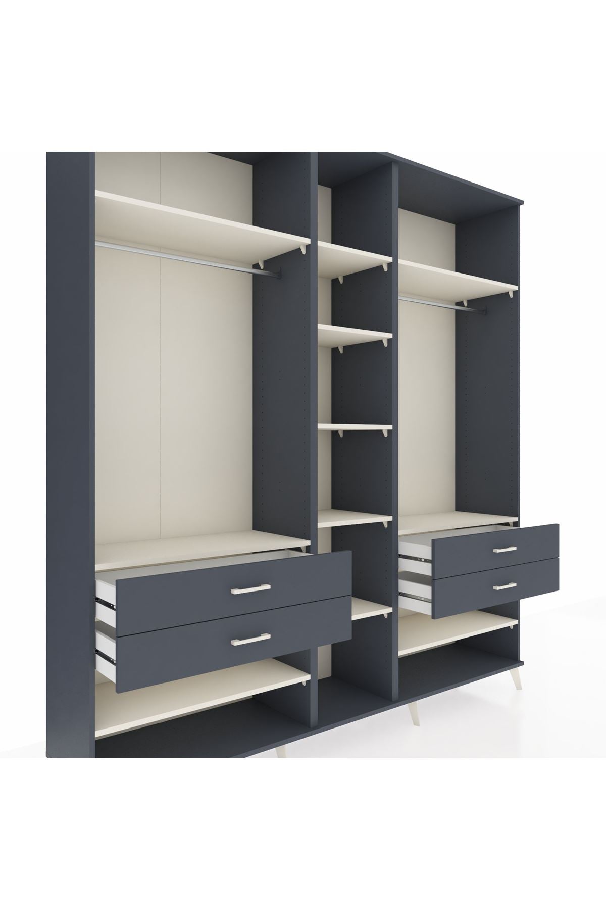 Hyperion Dolap 11 Raflı 4 Çekmeceli 2 Askılı 220x44x243 Antrasit-Aytaşı/Antrasit