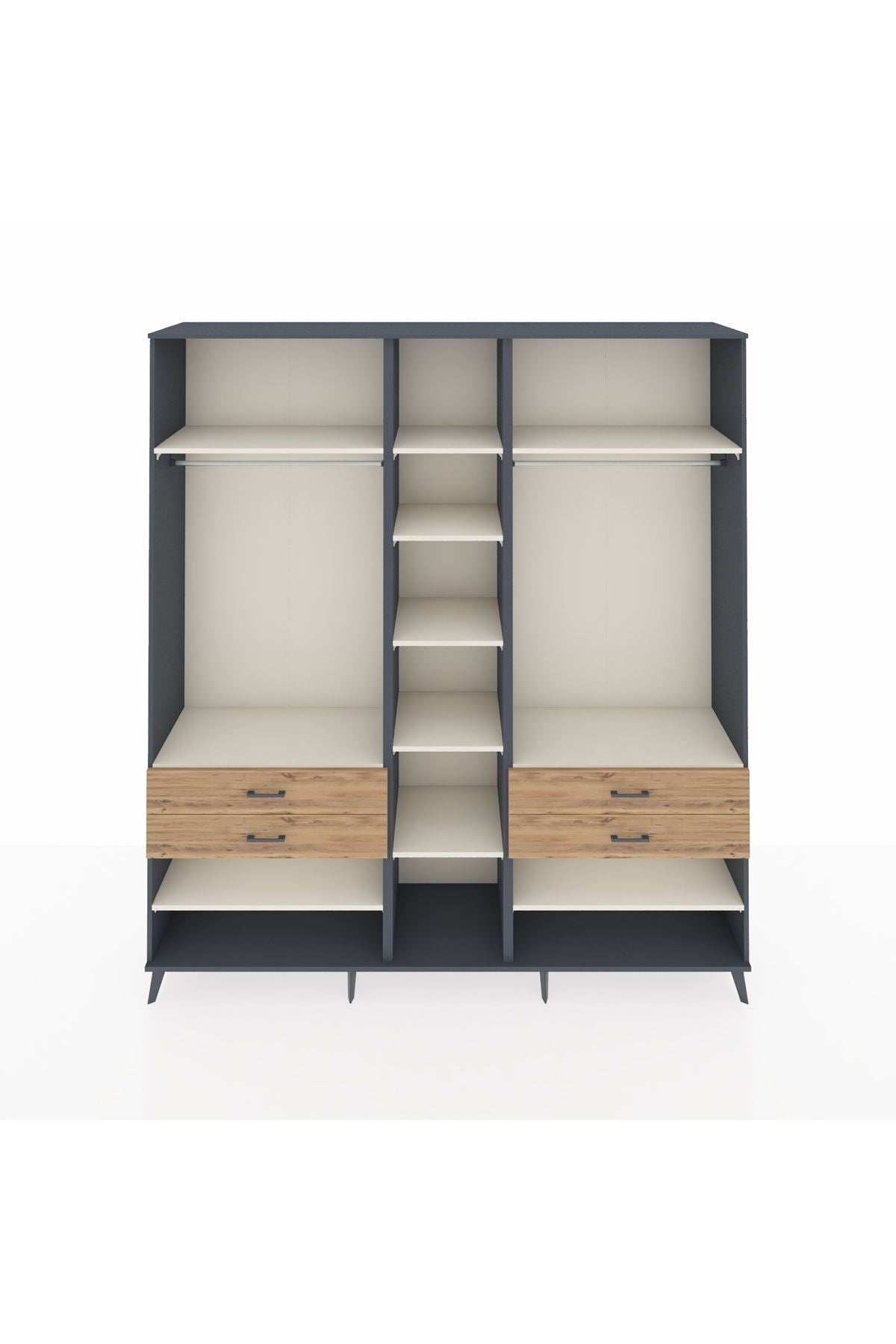 Hyperion Dolap 11 Raflı 4 Çekmeceli 2 Askılı 220x44x243 Antrasit-Aytaşı/Çam