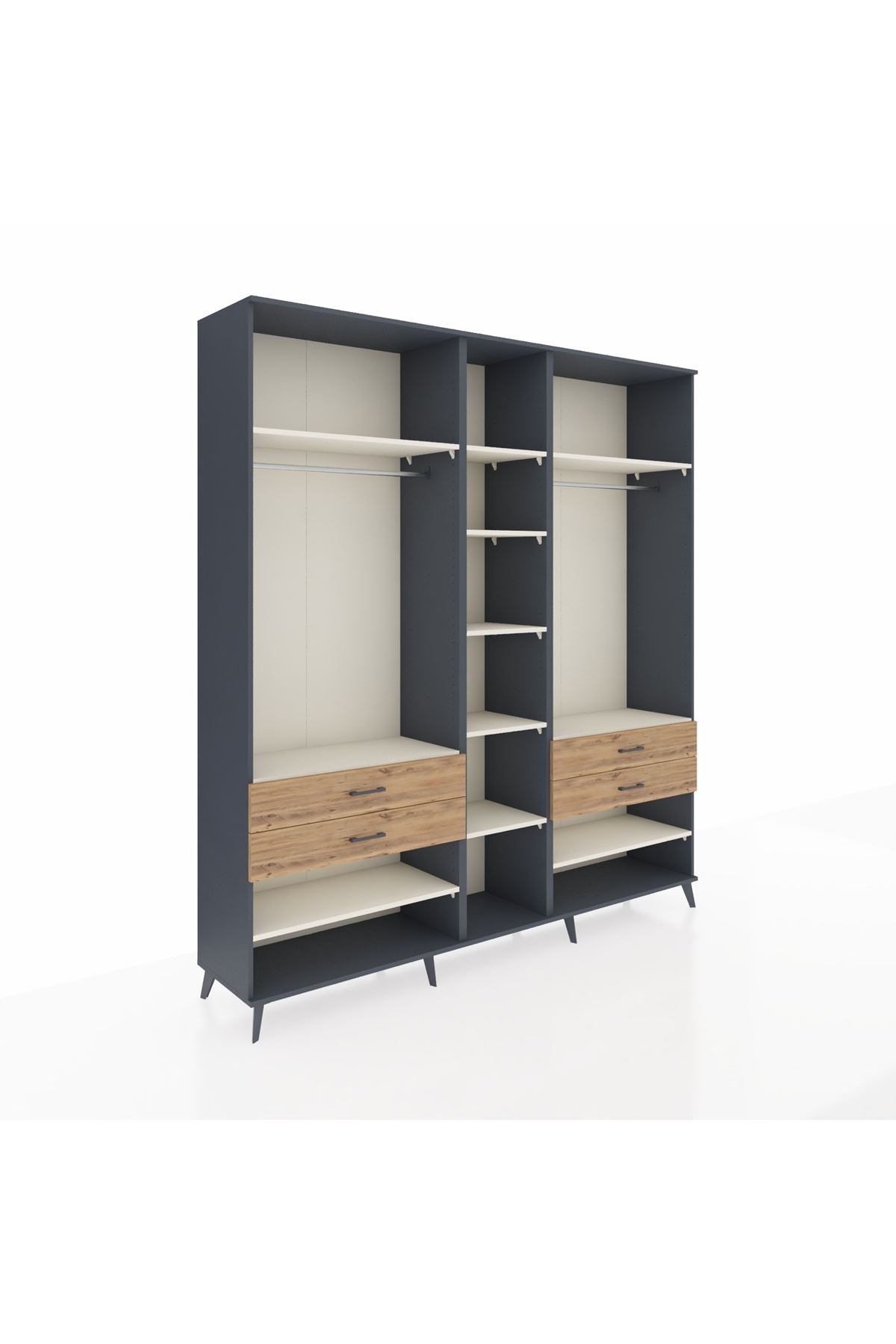 Hyperion Dolap 11 Raflı 4 Çekmeceli 2 Askılı 220x44x243 Antrasit-Aytaşı/Çam