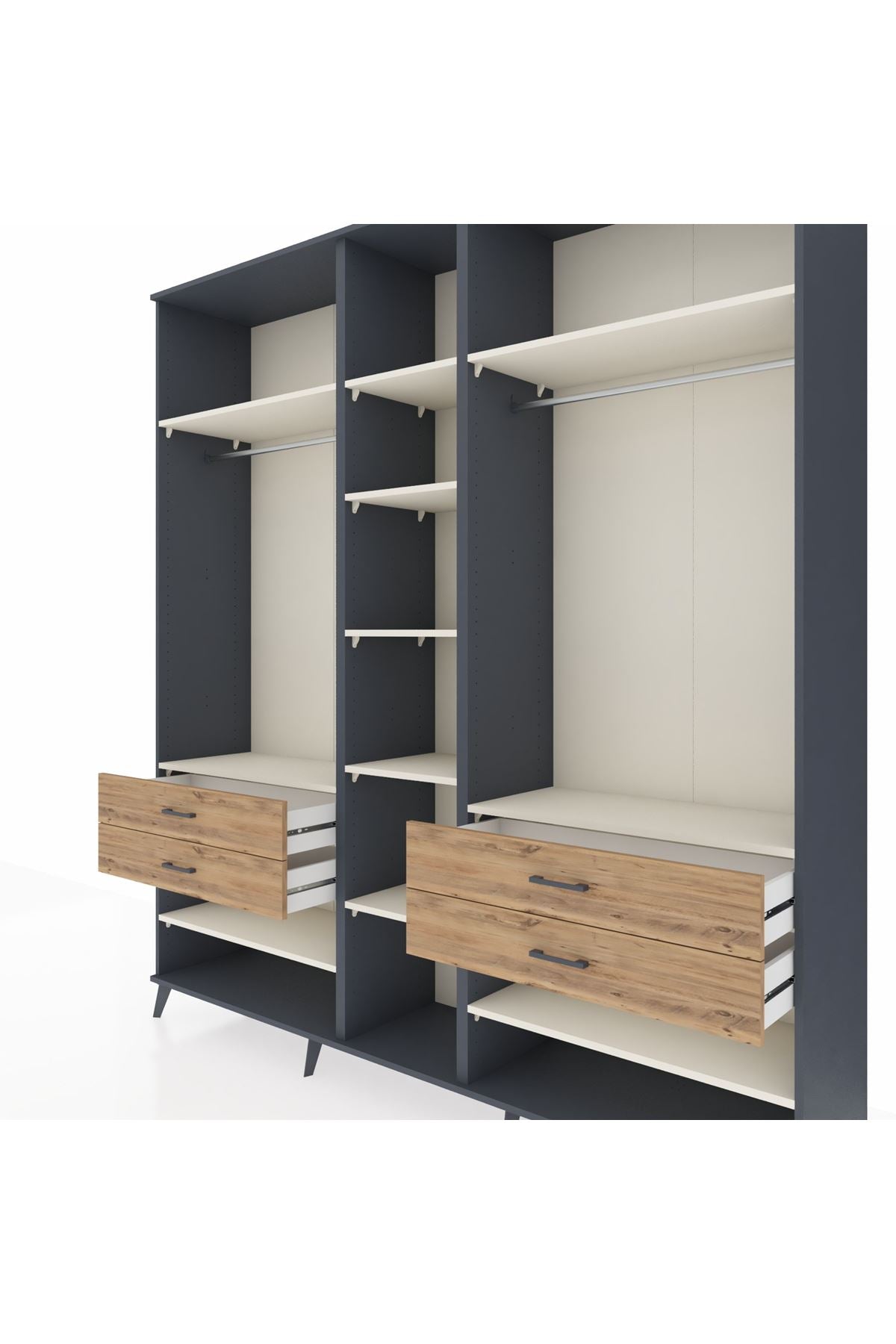 Hyperion Dolap 11 Raflı 4 Çekmeceli 2 Askılı 220x44x243 Antrasit-Aytaşı/Çam