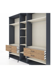 Hyperion Dolap 11 Raflı 4 Çekmeceli 2 Askılı 220x44x243 Antrasit-Aytaşı/Çam