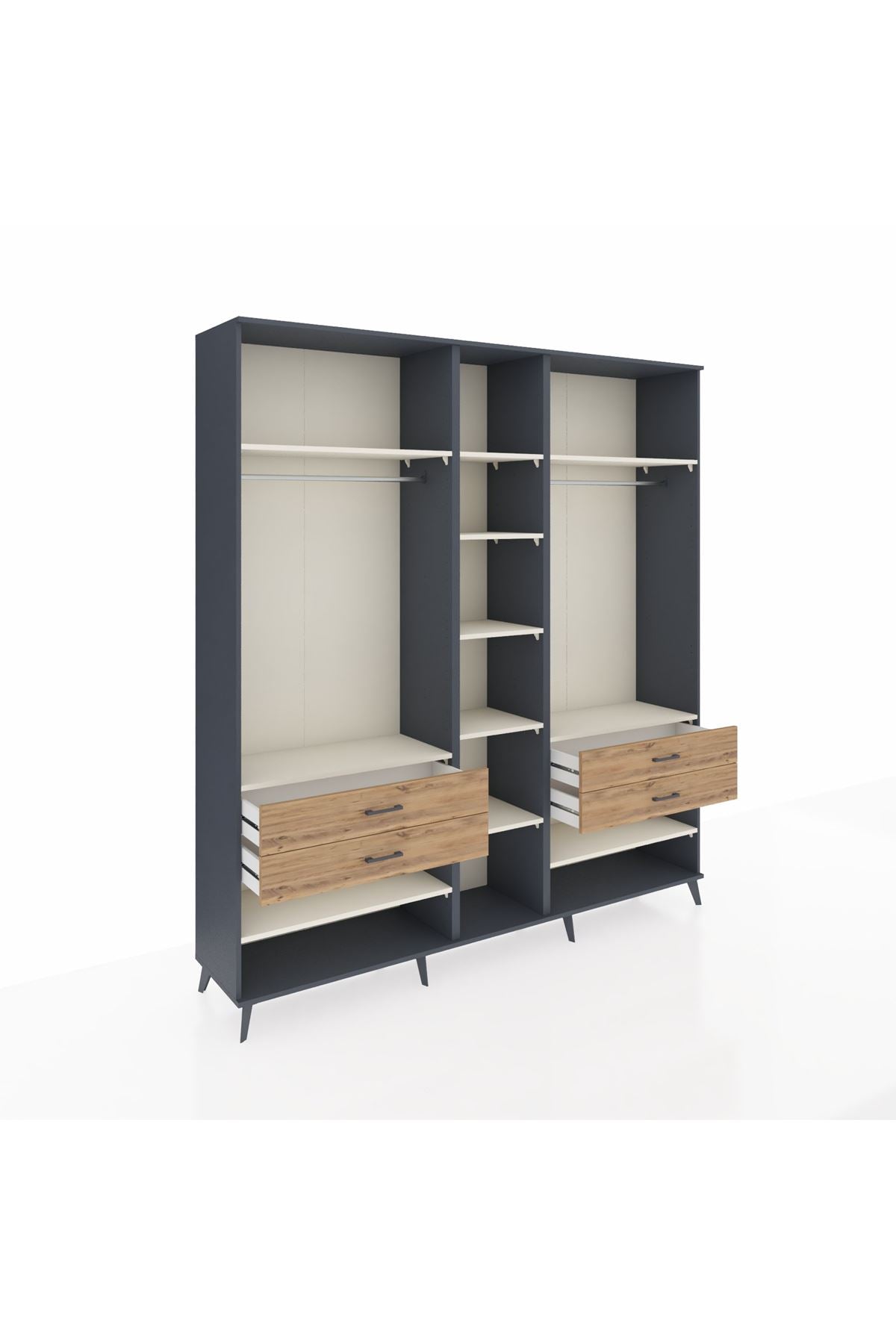 Hyperion Dolap 11 Raflı 4 Çekmeceli 2 Askılı 220x44x243 Antrasit-Aytaşı/Çam