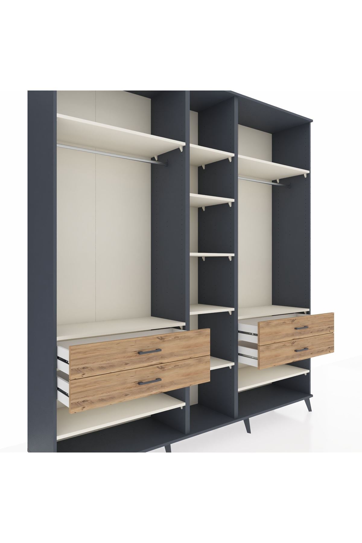 Hyperion Dolap 11 Raflı 4 Çekmeceli 2 Askılı 220x44x243 Antrasit-Aytaşı/Çam