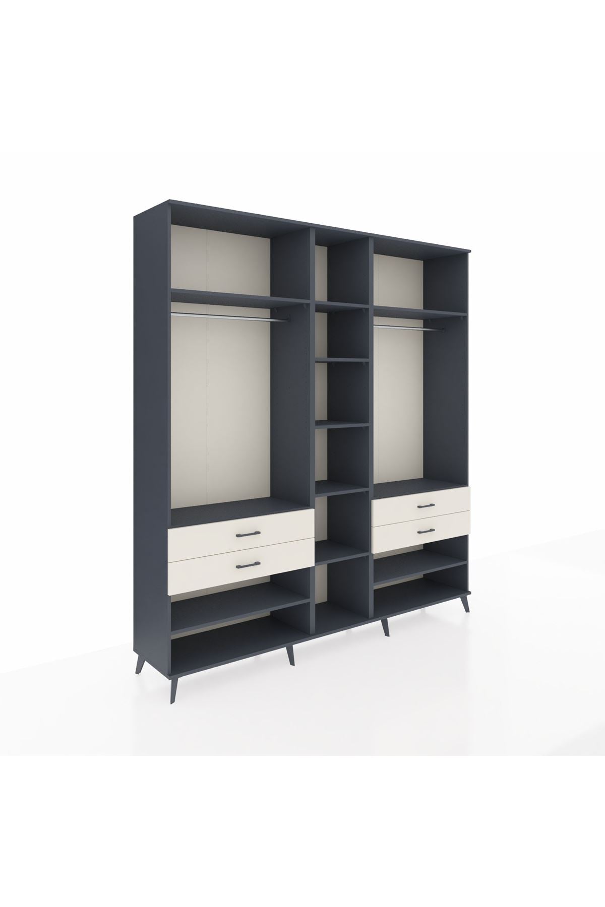 Hyperion Dolap 11 Raflı 4 Çekmeceli 2 Askılı 220x44x243 Antrasit-Antrasit/Aytaşı